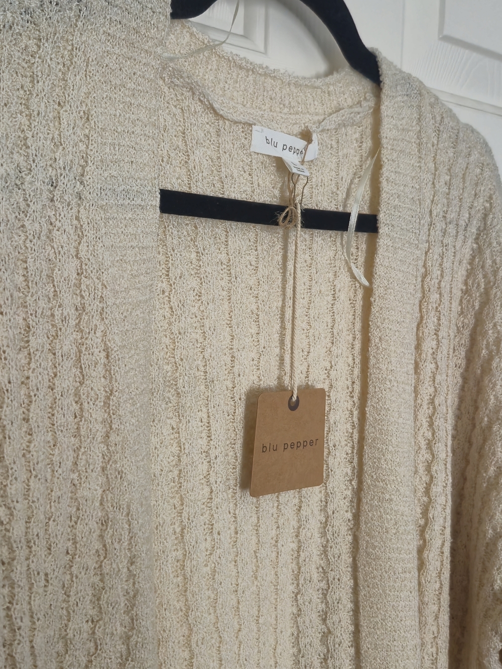 Blu Pepper Cream Open-Front Textured Cardigan
